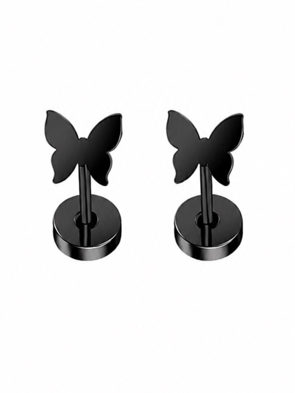 Tiny Black Butterfly Flat Back Stud Earrings 18G